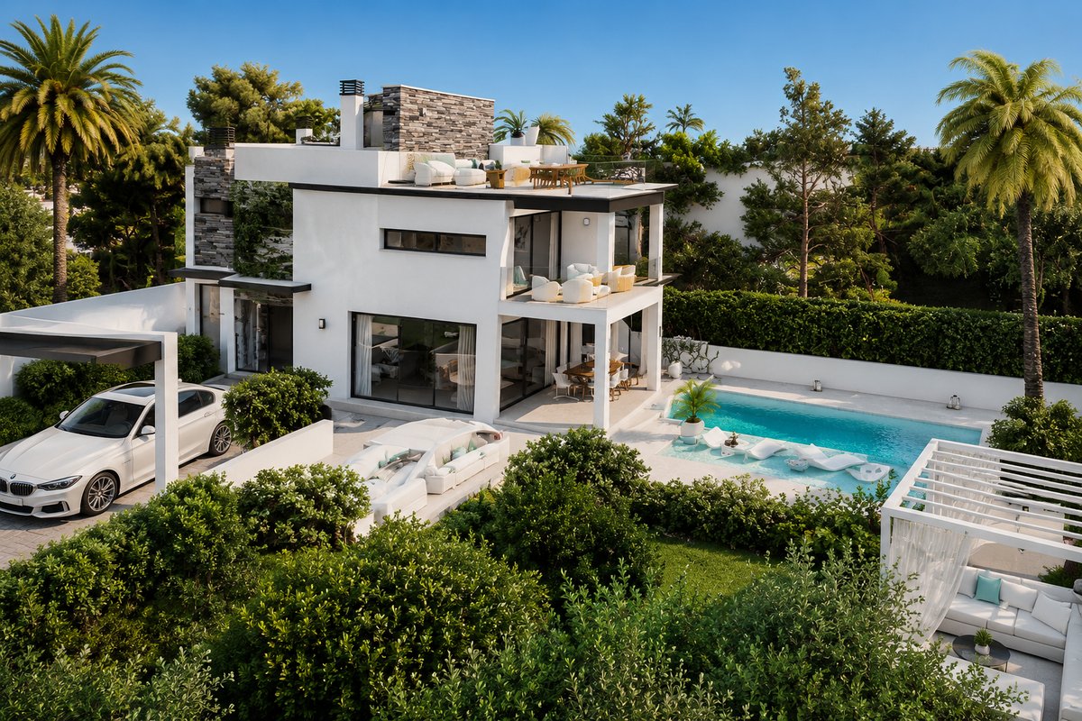 Villa aerial with pool